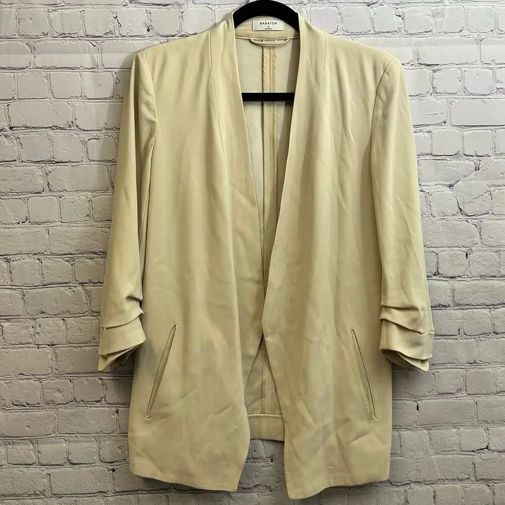 Babaton Power Blazer Ruched Sleeves Open Front Beige Size 8 Aritzia Workwear - Picture 1 of 8